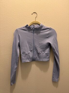 Forever 21 Light Blue Ribbed Zip Crop Top
